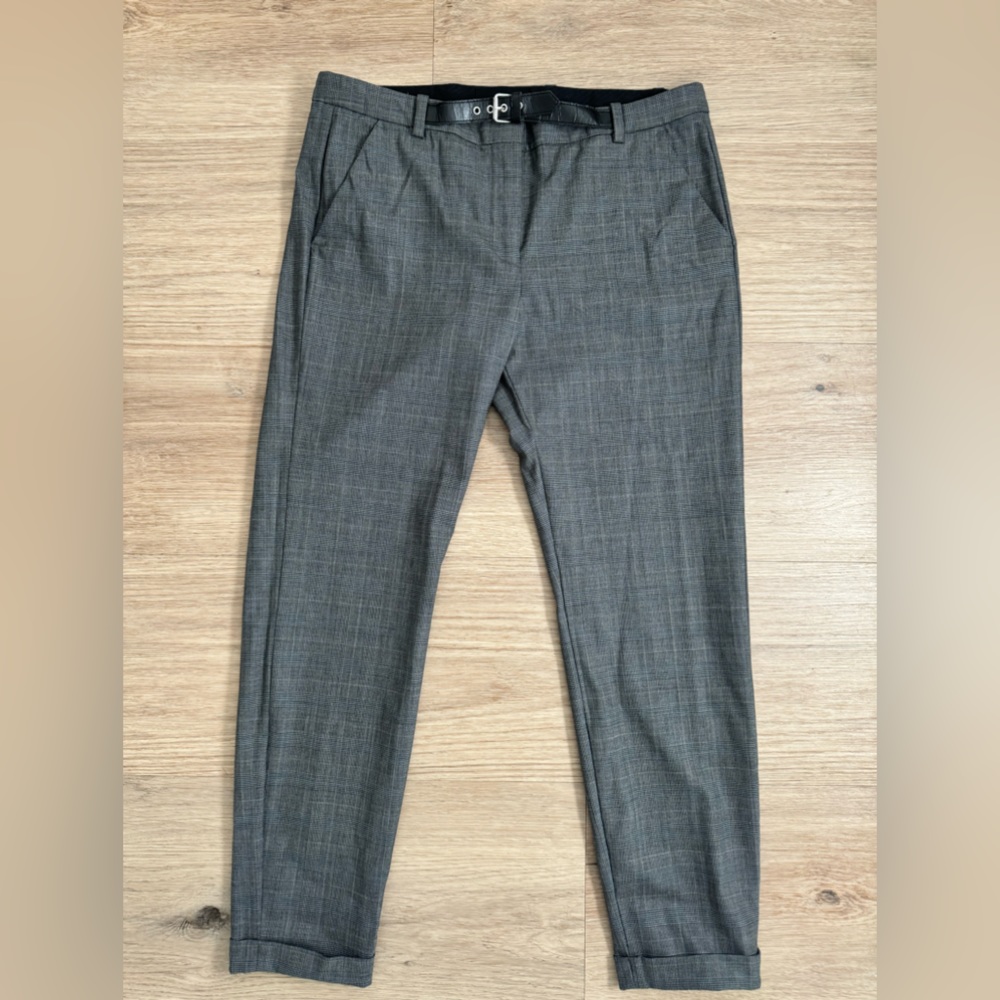 The Kooples Plaid Trousers belted waist cuffed leg